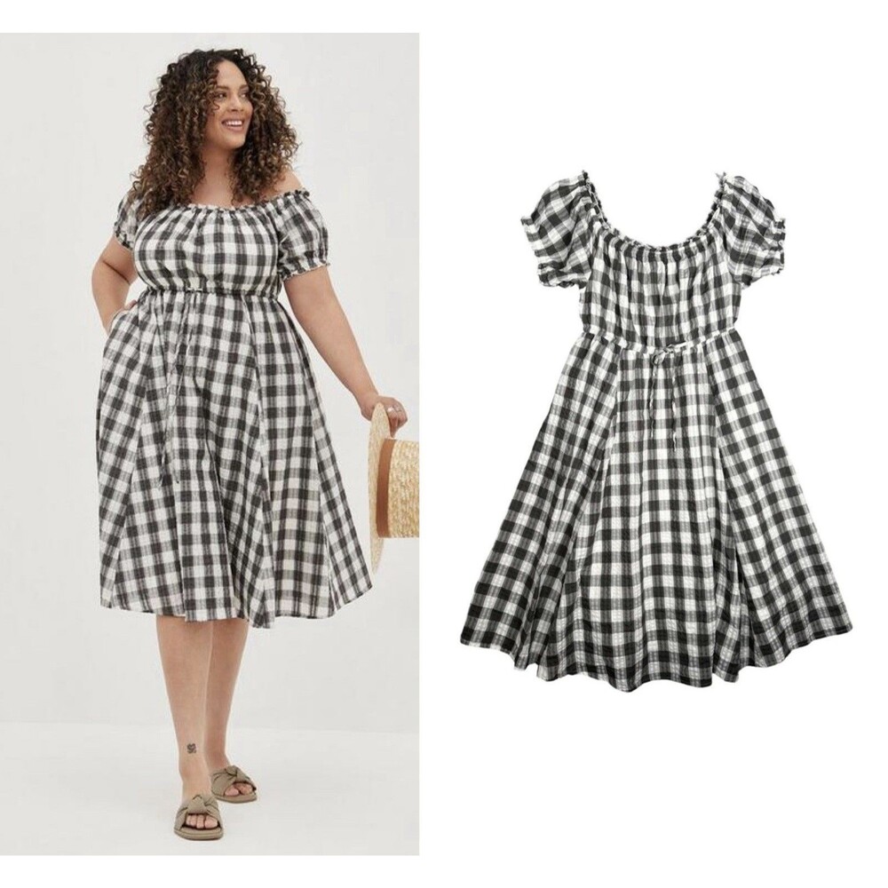 Torrid Cottagecore Sun Midi Dress 2 Gingham Plaid Prairie Romantic Picnic Garden